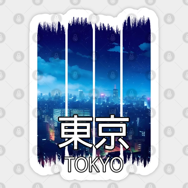 Tokyo City Sykline at Night Landscape – Anime Shirt Sticker by KAIGAME Art